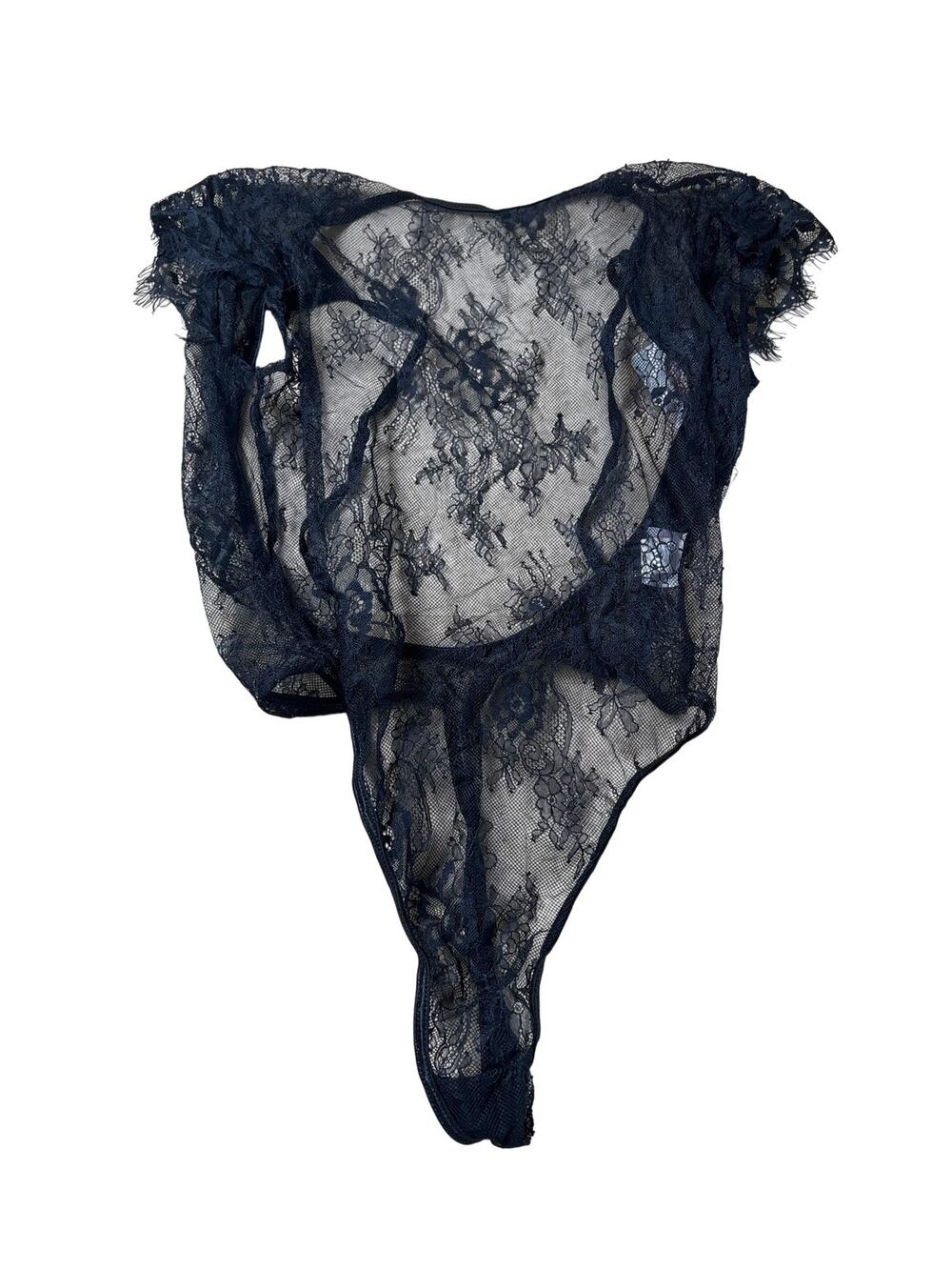 Shirley Teddy Womens S Black Lace Eyelash Sheer High Cut Lingerie Sexy